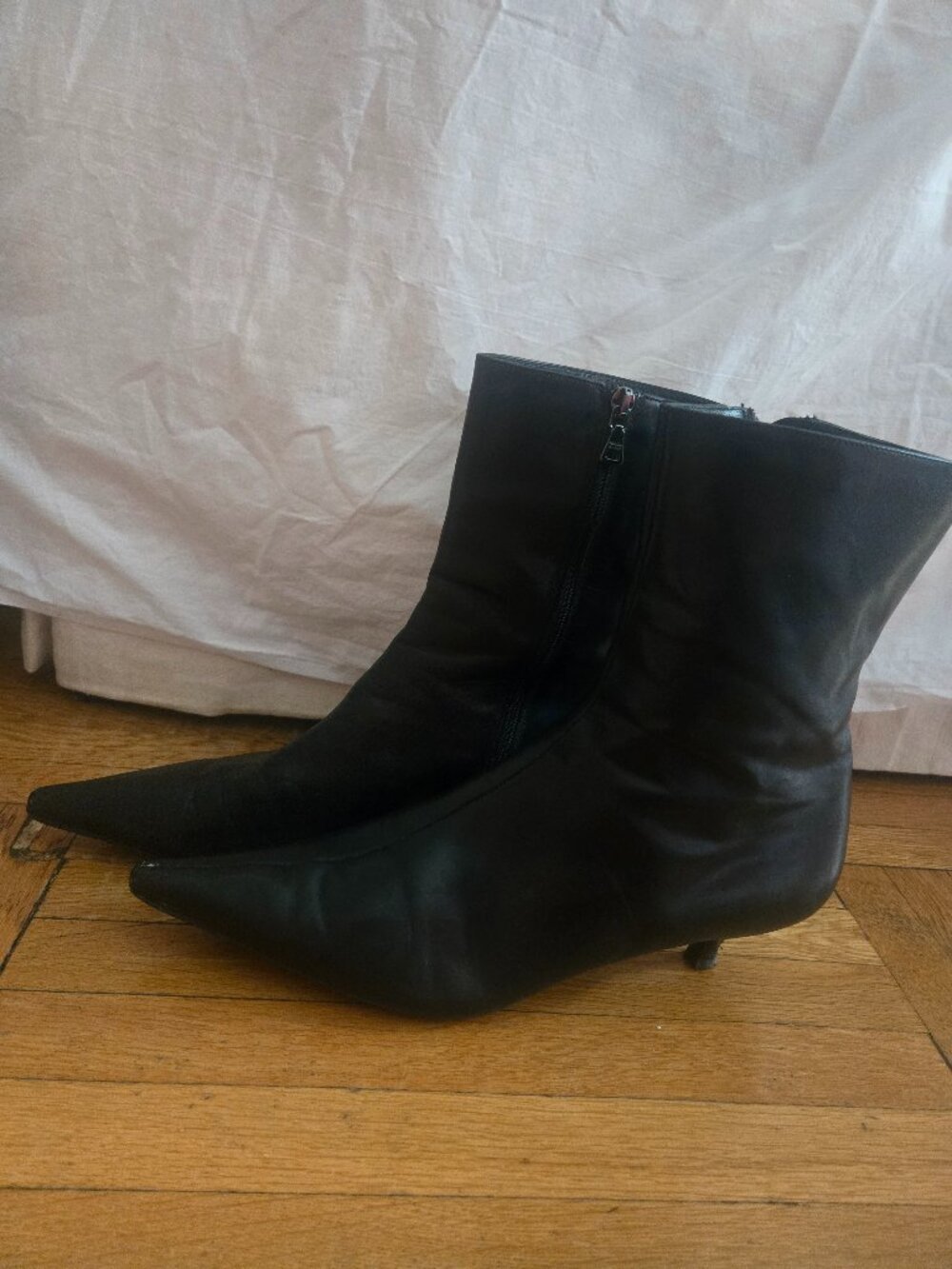 Prada Pointed-Toe Leather Ankle Boots